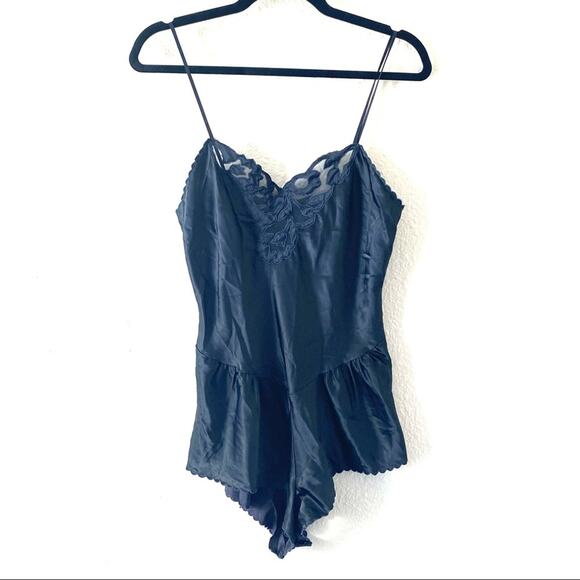 Vintage Barbizon Black Satin Lingerie Romper Small - Picture 1 of 9